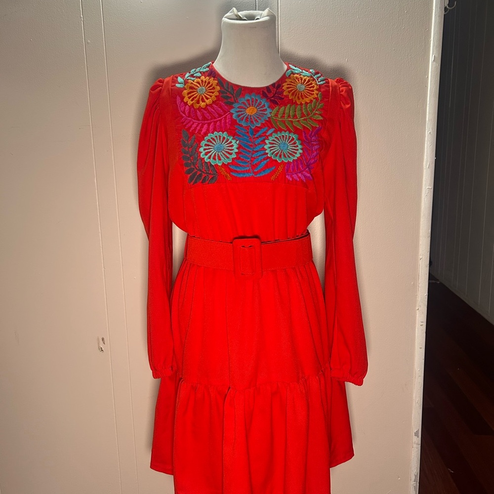Handmade Red Embroidered Dress